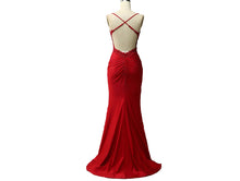 Load image into Gallery viewer, Long Red Ruched Mermaid Prom Dresses Open Back P646