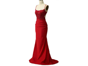 Long Red Ruched Mermaid Prom Dresses Open Back P646