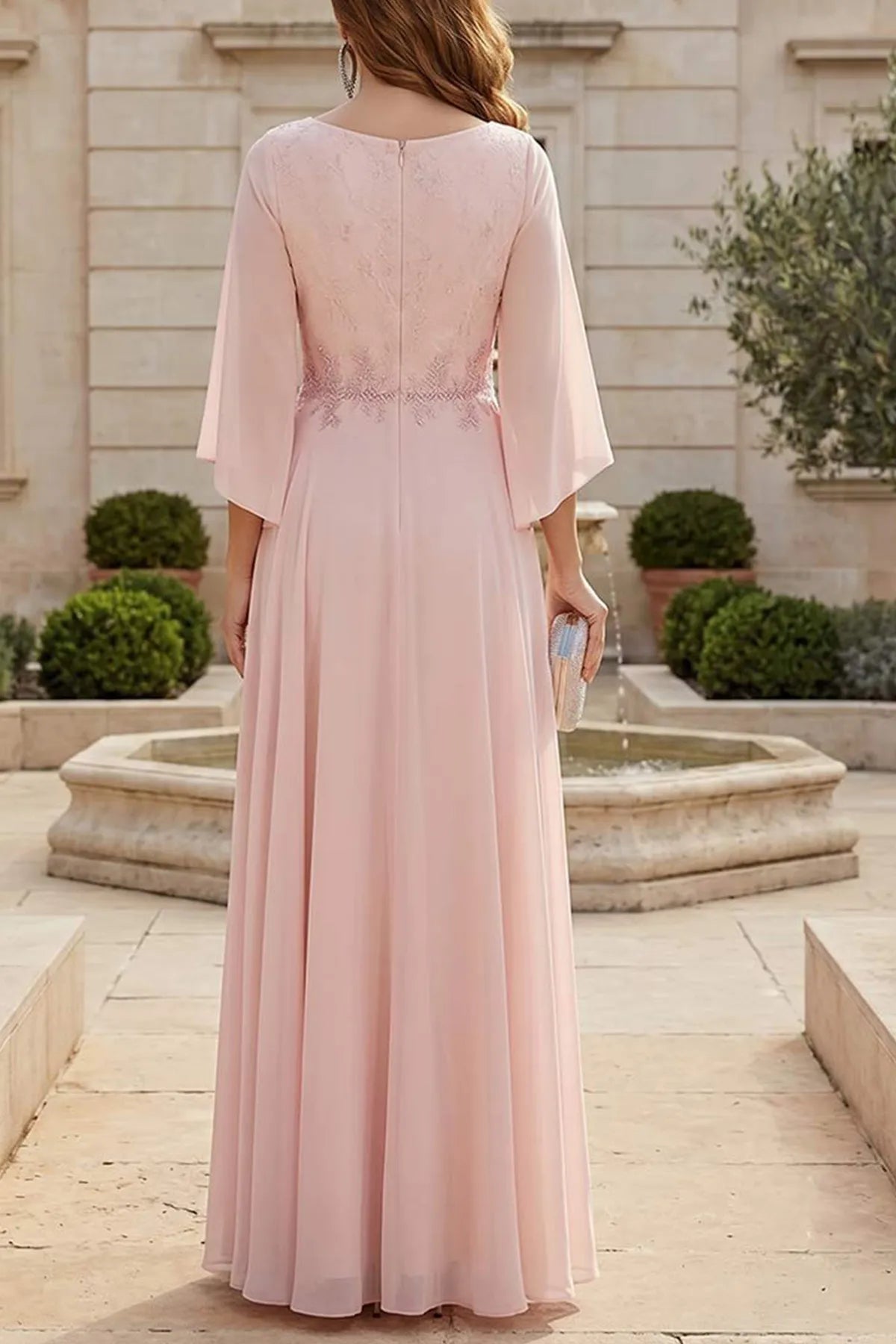 pink mother of the bride dress back view
