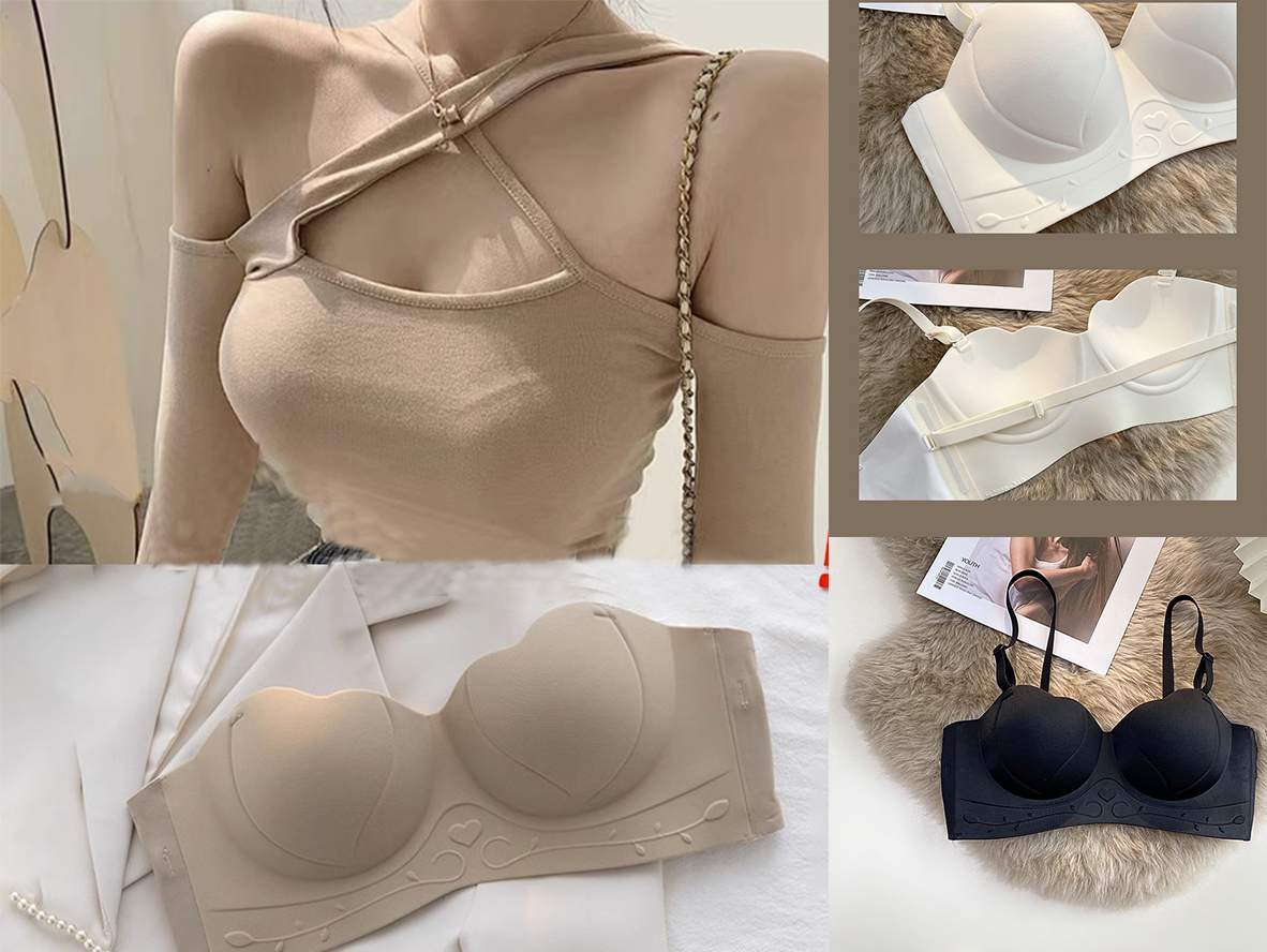 Non-Slip Strapless Bra - Gathered Tube Top Half Cup for Women