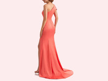 Load image into Gallery viewer, Taupe Satin Ruched Mermaid Mother of The Bride and Groom Dress