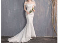 Off Shoulder Straight Neck Trumpet Wedding Dresses with Train - promboutiqueonline