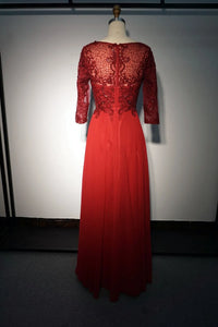 Aline Sequined Applique Long Formal Red Mother of Bride Dress with Sleeves