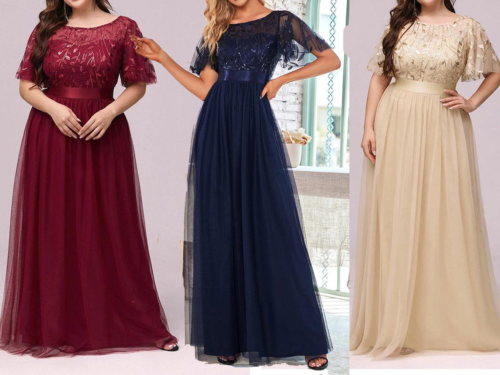 Sparkly Sequined Flutter Sleeves Long Mother of Bride Dresses - promboutiqueonline