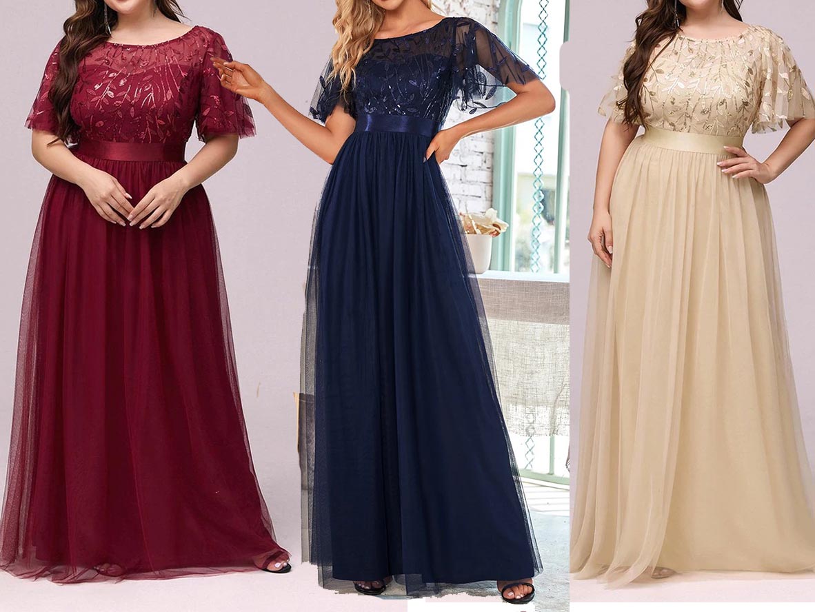 Sparkly Sequined Flutter Sleeves Long Mother of Bride Dresses