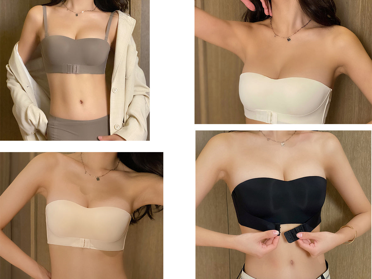 Front Buckle Strapless Push Up Bandeau Bra for Women - Non-Slip Comfort