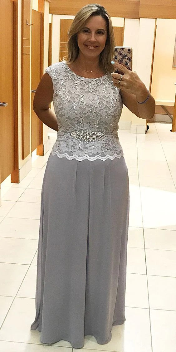 Jewel Neck Lace and Chiffon Mother of The Bride Dresses - promboutiqueonline