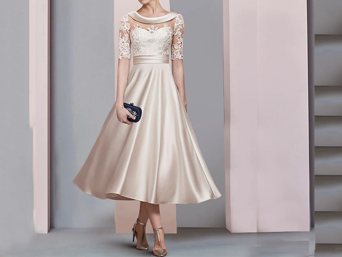 Champagne A-line Tea Length Mother of the Bride Dresses