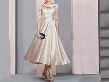 Load image into Gallery viewer, Champagne A-line Tea Length Mother of the Bride Dresses with Half Sleeves