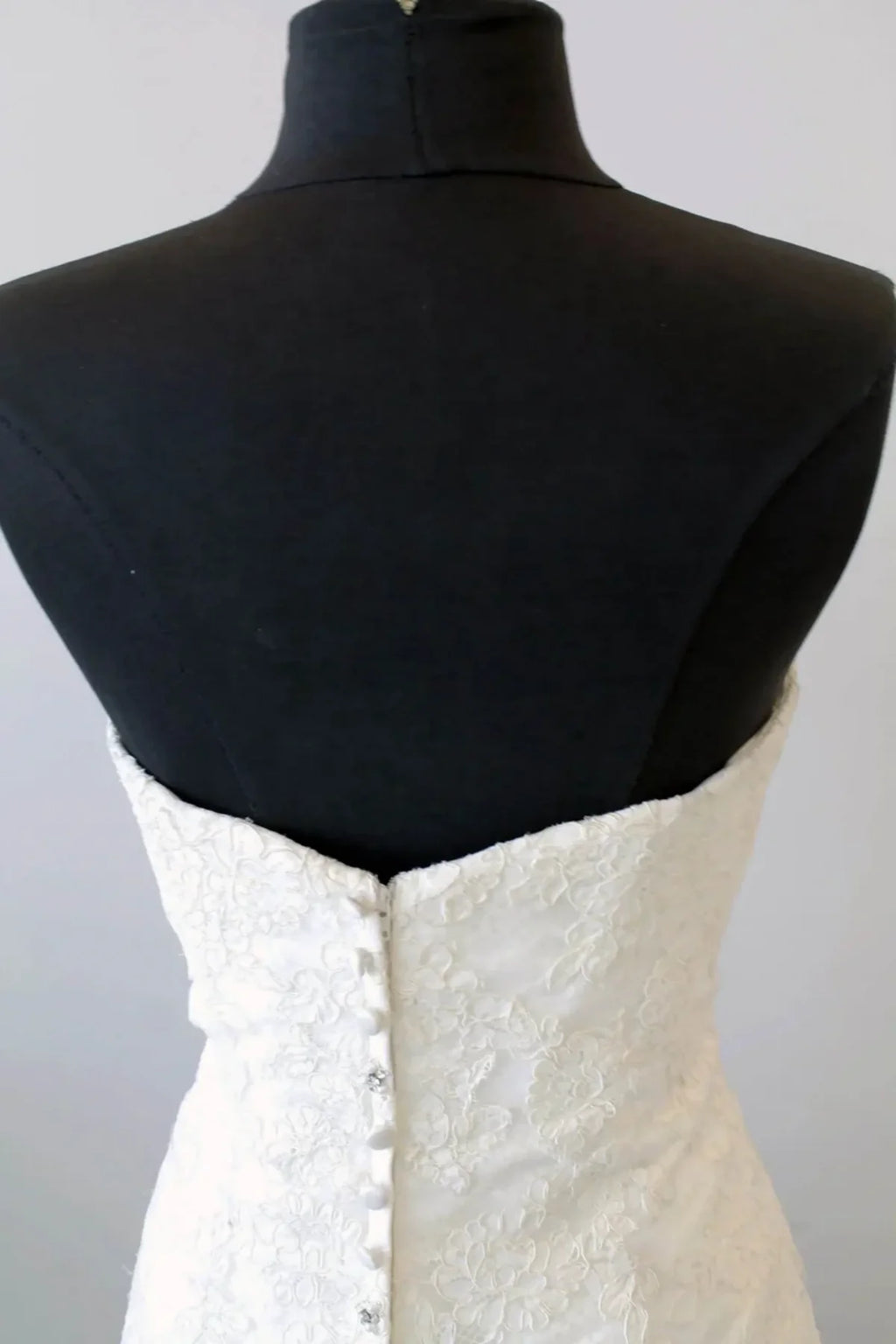 Vintage style lace drop waist wedding dress with sweetheart bodice and button back detail