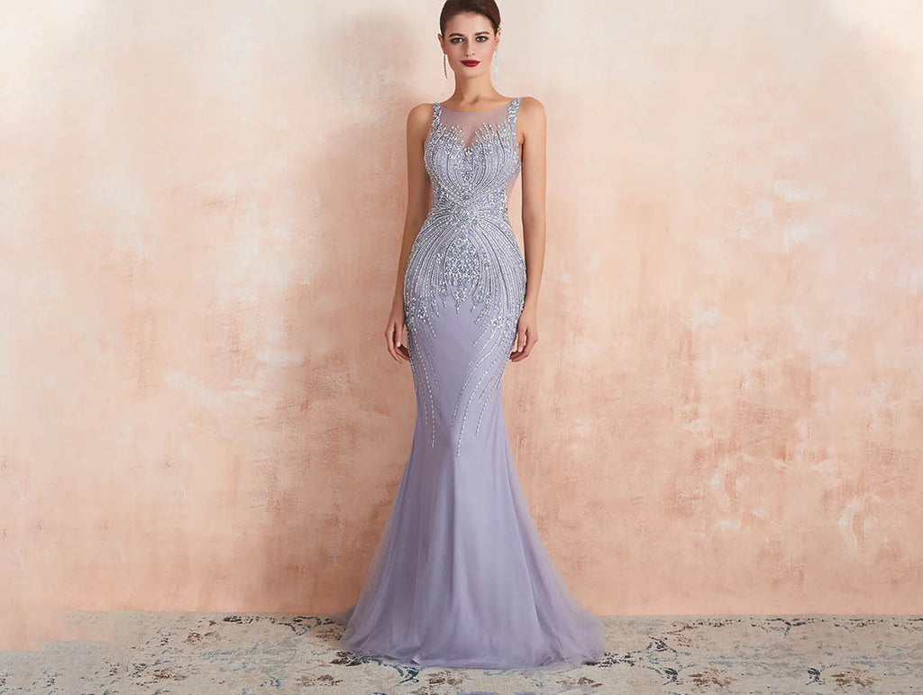 Wisteria Purple Mermaid Mother of the Bride Dress – Stunning Bedazzled MOB Gown
