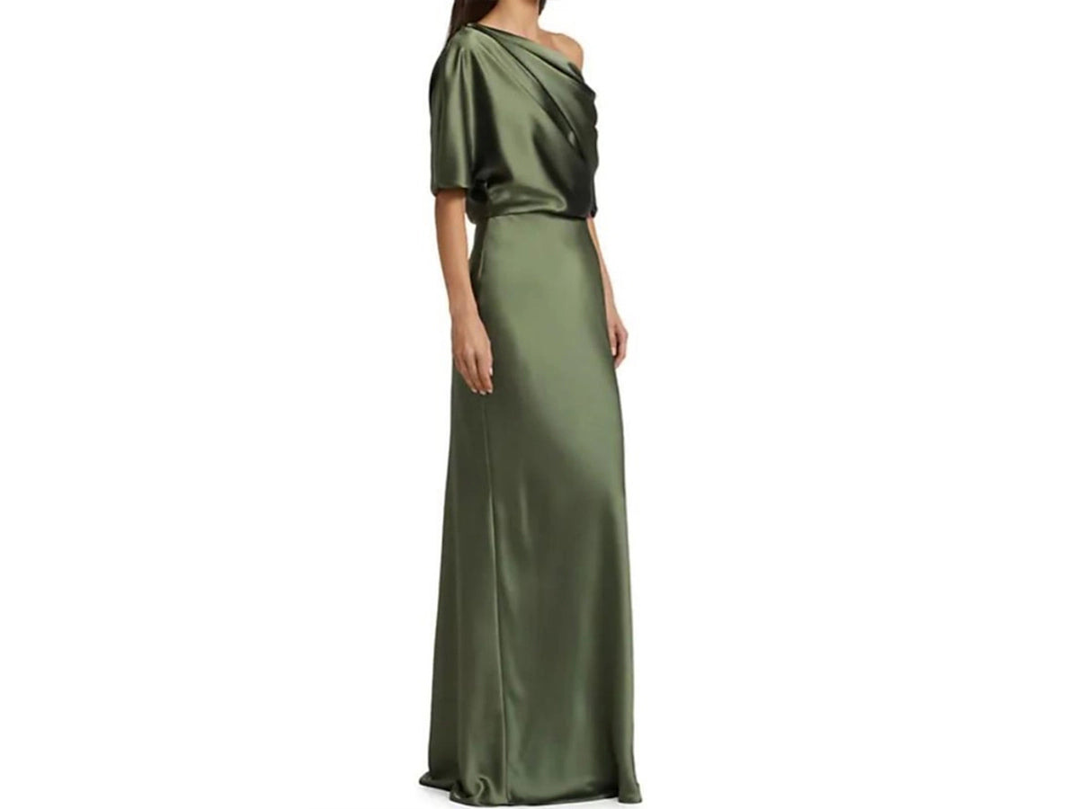Hunter Green Satin Mother of the Bride Dress - Elegant Draped Sheath MOB Gown Hunter Green Satin Mother of the Bride Dress - Elegant Draped Sheath MOB Gown