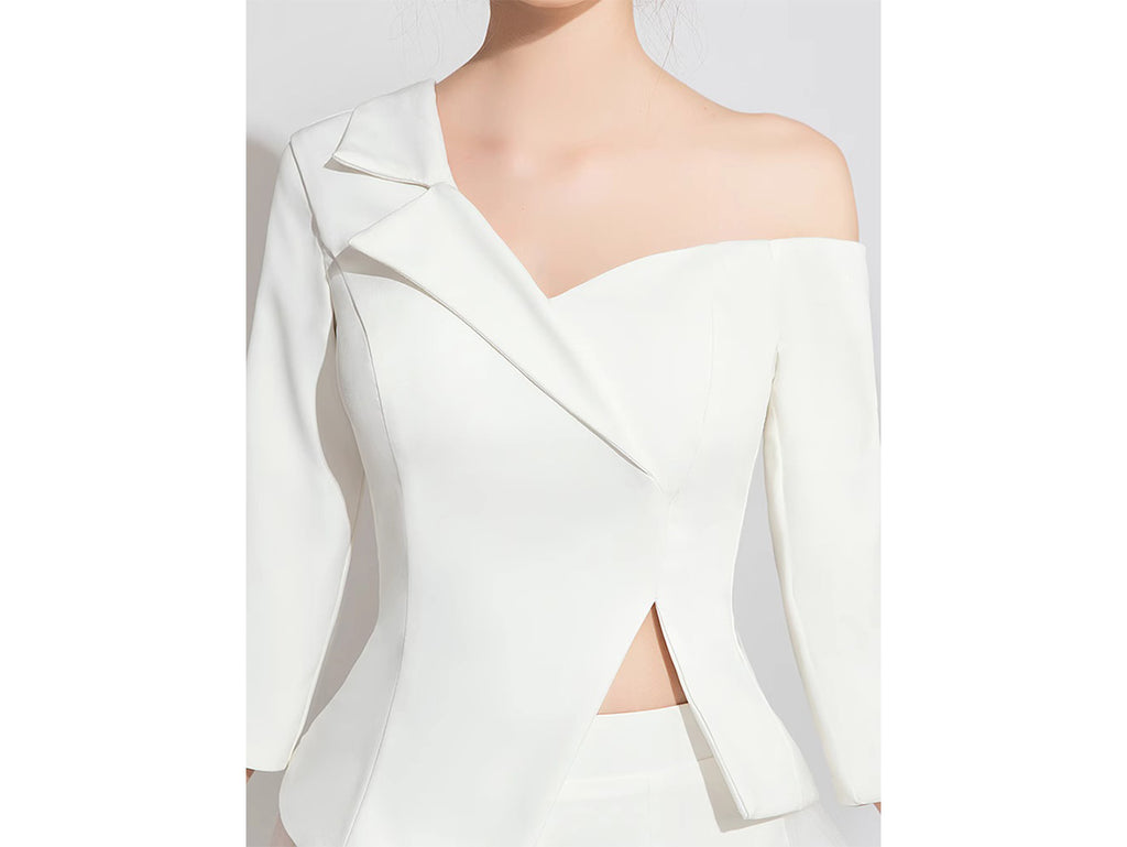 3PCS White Bridal Pantsuit Formal Wear Wedding Dresses with Detachable Train