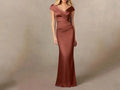 Auburn Satin Off The Shoulder Mother of The Bride Dress for Elegant Celebrations