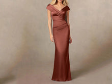 Load image into Gallery viewer, Auburn Satin Off The Shoulder Mother of The Bride Dress