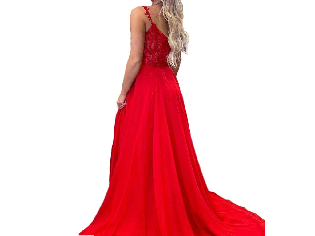 Plunging See Through Corset Blue Straps Prom Dresses Slit  P630 - promboutiqueonline