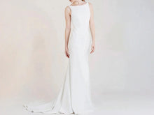 Load image into Gallery viewer, Boat Neck Sleek Sheath Wedding Dress with Big U Back P037