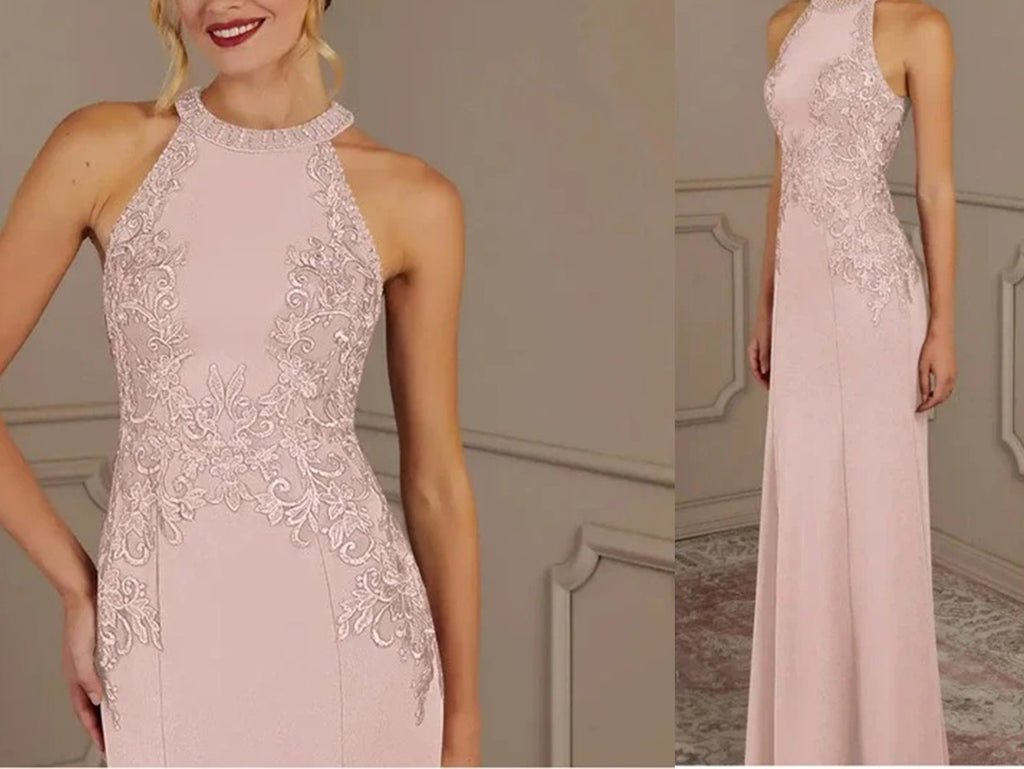 Dusty Pink Mermaid Mother of the Bride Dress - Elegant Halter Style