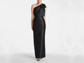 Black Satin Mother of the Bride Dress with One Shoulder and Bows P61