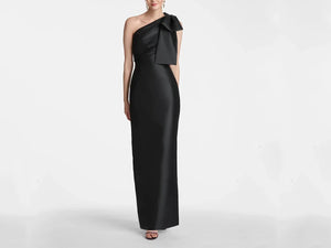 Black Satin One Shoulder Mother of the Bride and Groom Dress with Bows P61