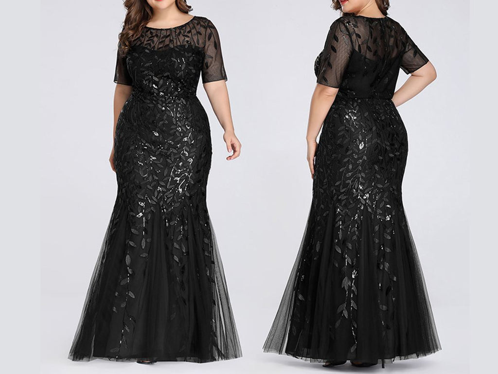 Shimmery Leaves Pattern Embellished Plus Size Mother of Bride Dresses - promboutiqueonline