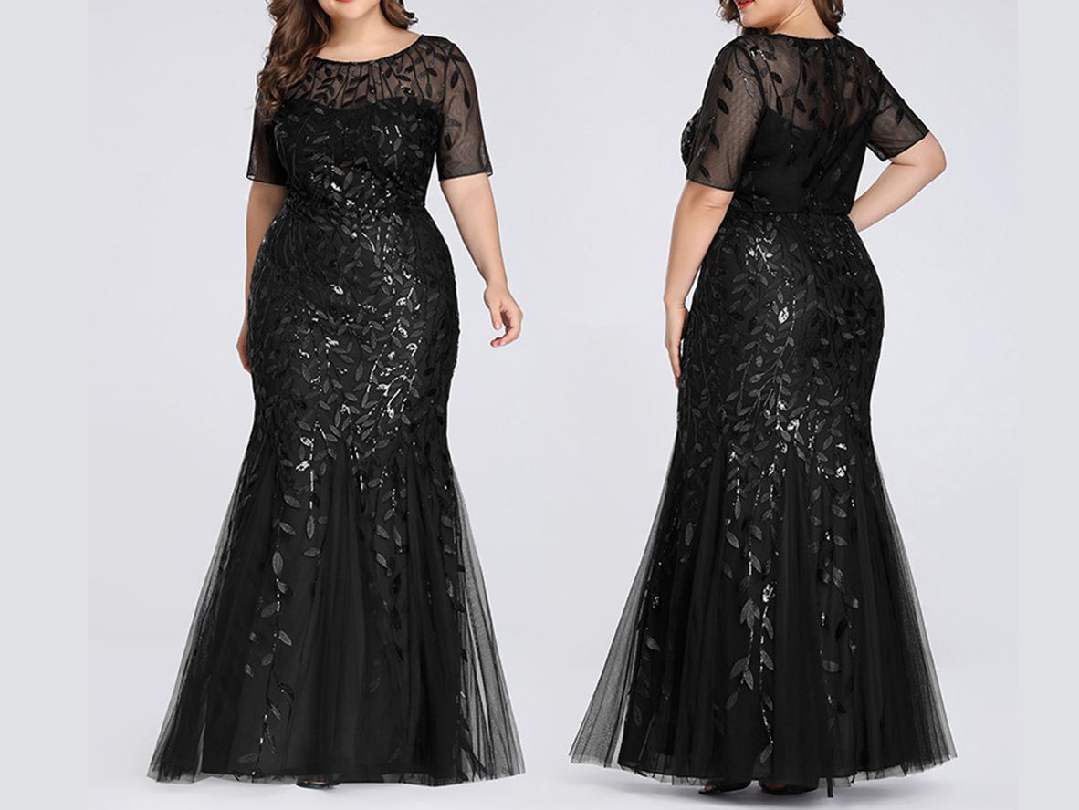Shimmery Leaves Pattern Embellished Plus Size Mother of Bride Dresses - promboutiqueonline