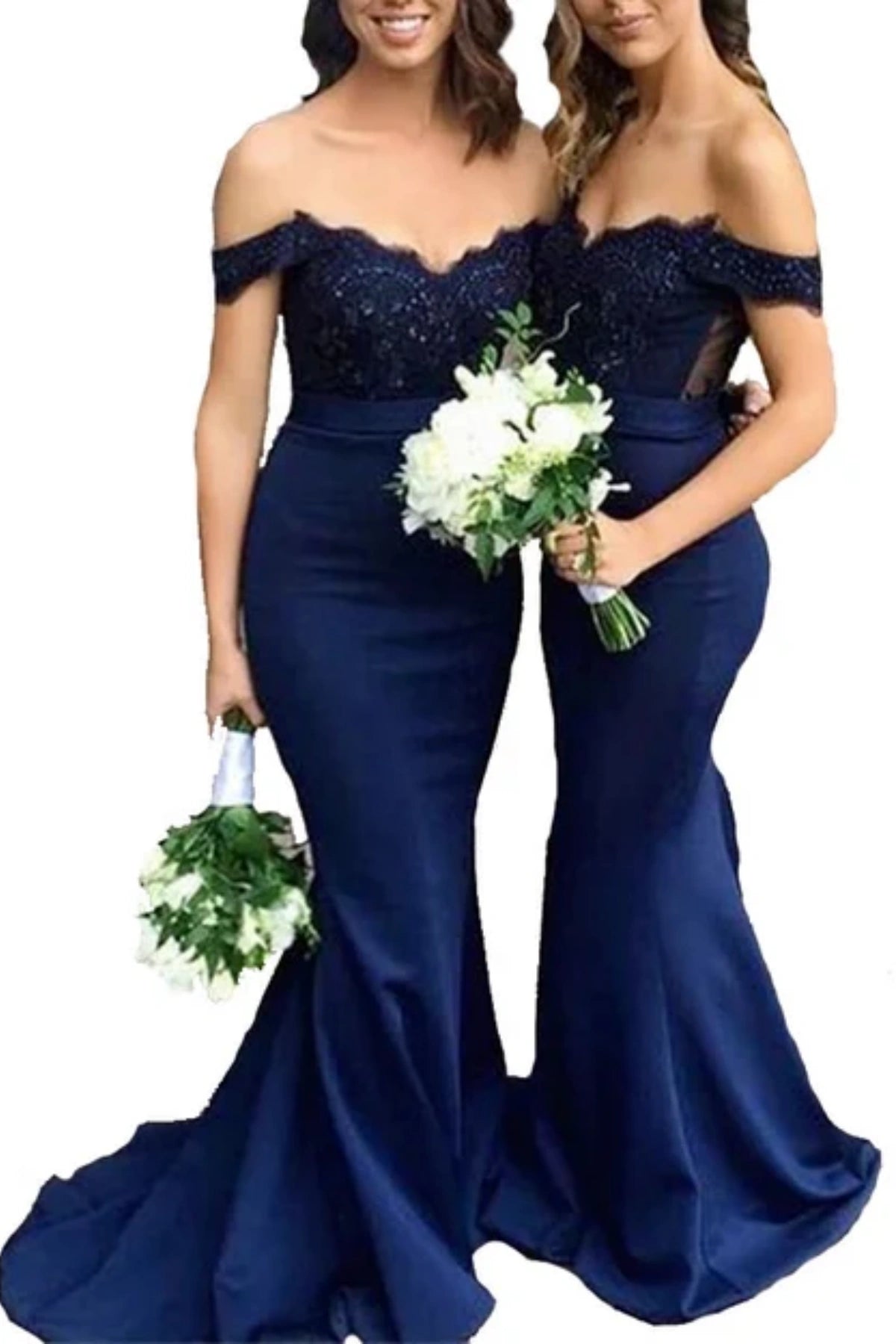 Navy Blue Off Shoulder Bridesmaid Dress for Elegant Mermaid Weddings