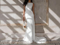 Boat Neck Sheath Wedding Dress with Big U Back P037 - Elegant Bridal Gown