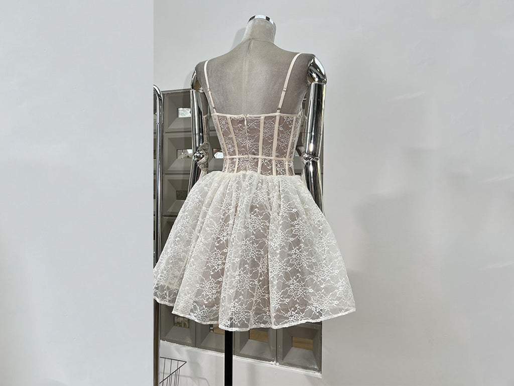 Sweet Lace French Corset Wedding Dress for Elegant Short Weddings
