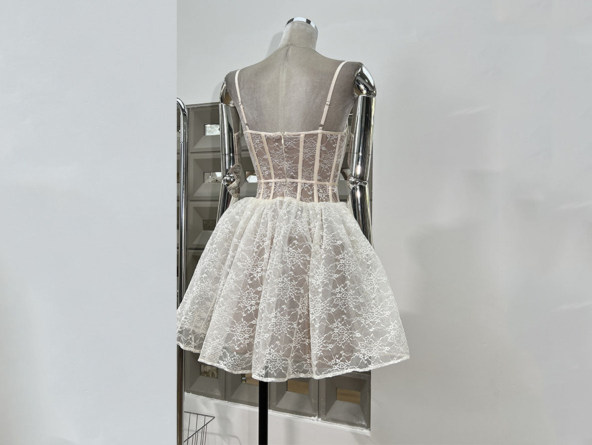 Sweet Lace French Corset Wedding Dress for Elegant Short Weddings
