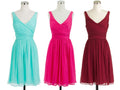 V-neck Cross Pleated Short Bridesmaid Dresses - promboutiqueonline
