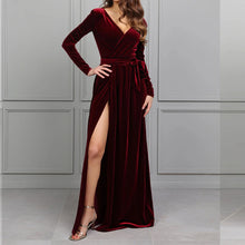 Load image into Gallery viewer, Burgundy Velvet Wrapped Bridesmaid Dresses Long Sleeves P685