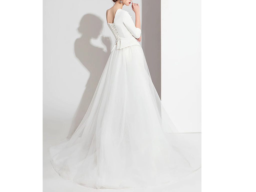 3PCS White Bridal Pantsuit Formal Wear Wedding Dresses with Detachable Train