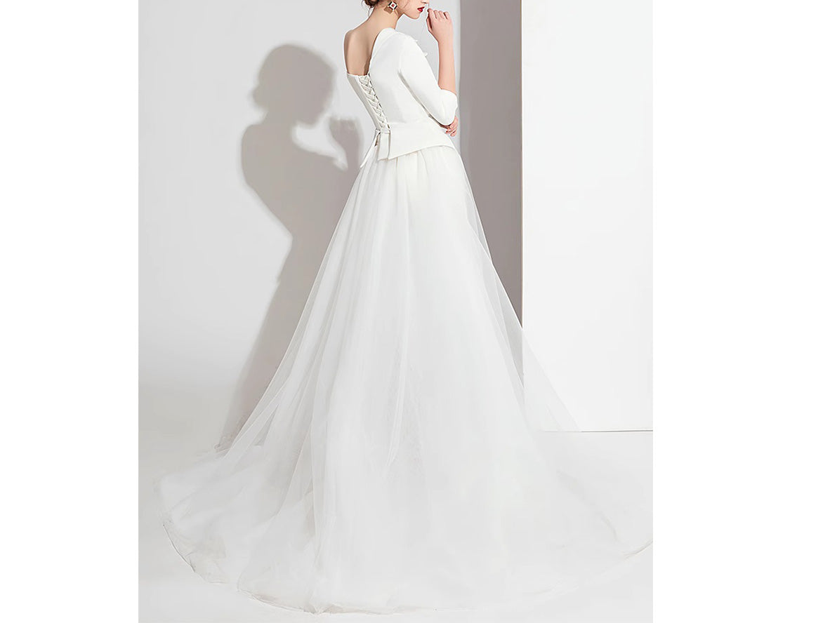 3PCS White Bridal Pantsuit Formal Wear Wedding Dresses with Detachable Train