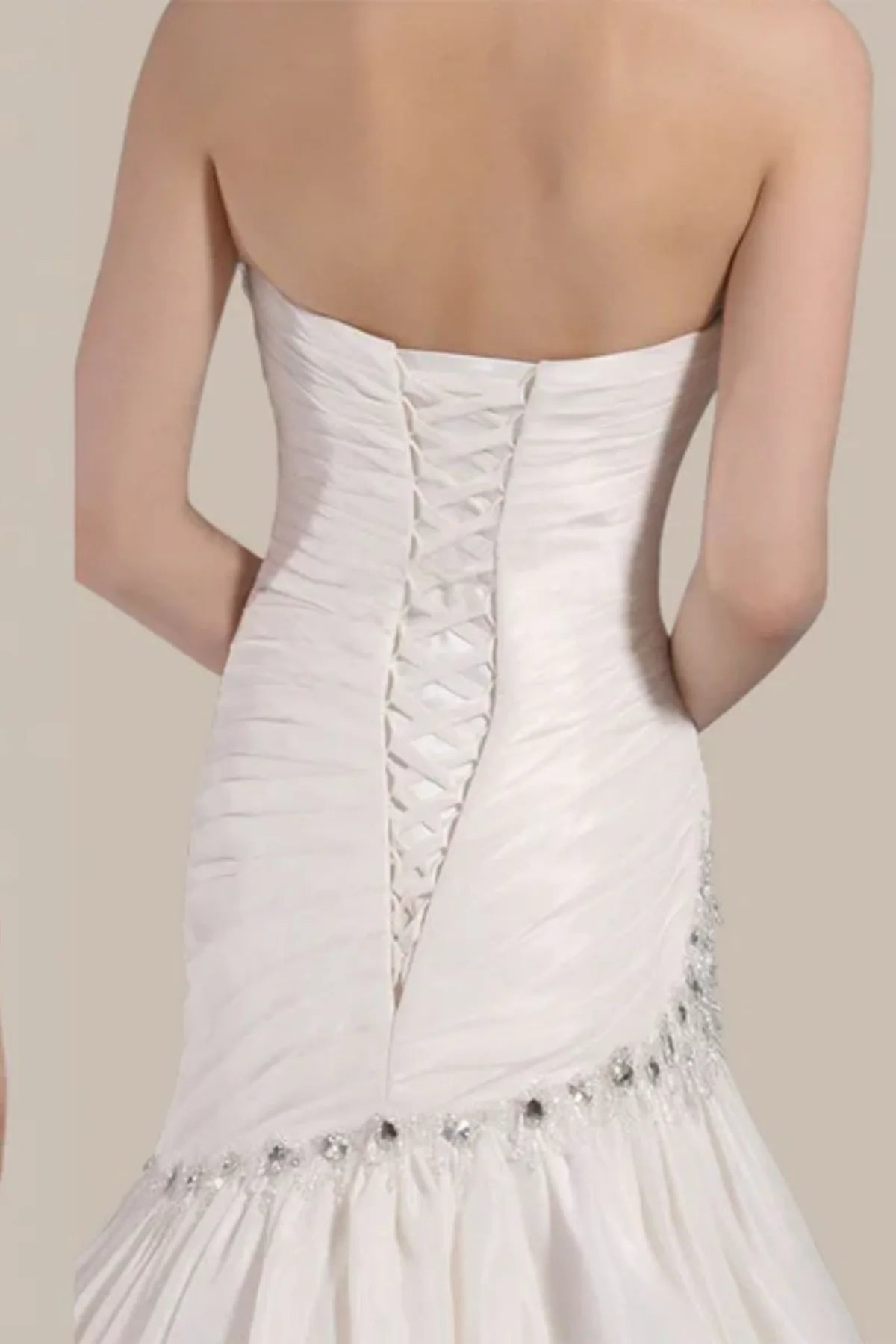 Drop waist wedding dress with corset lace-up back detail