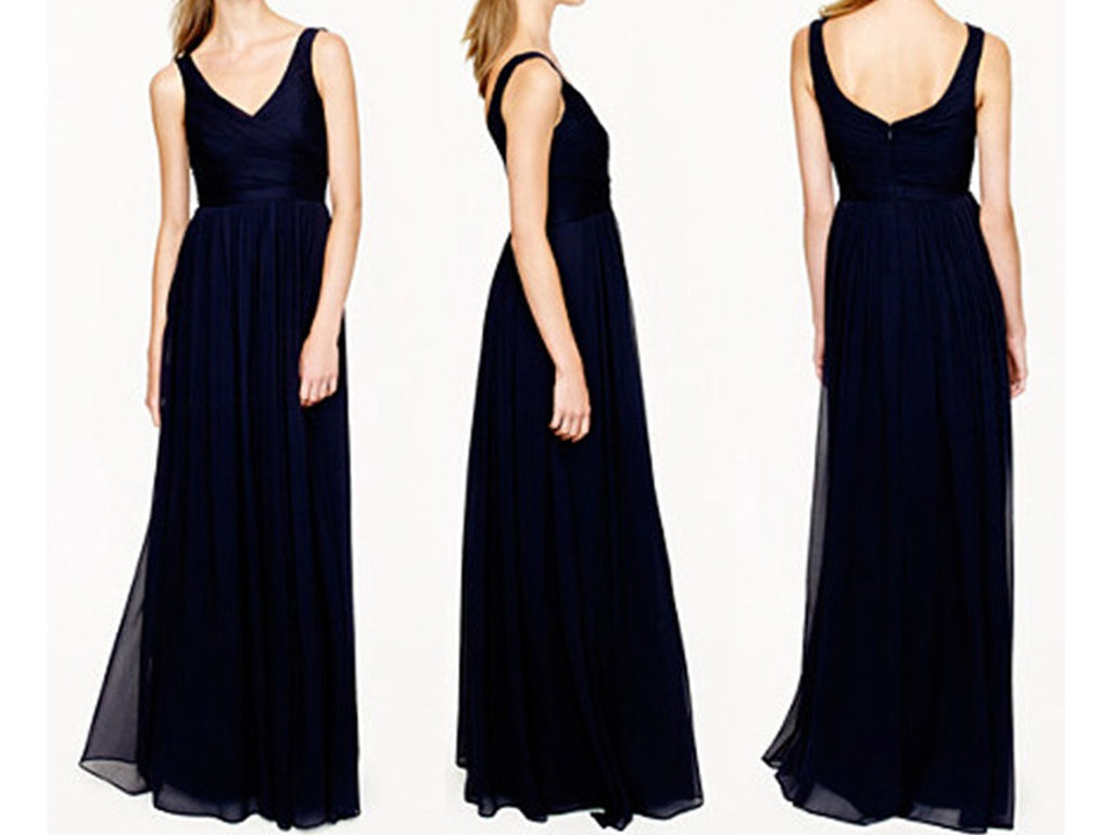 V-neck Cross Pleated Long Bridesmaid Dresses - promboutiqueonline