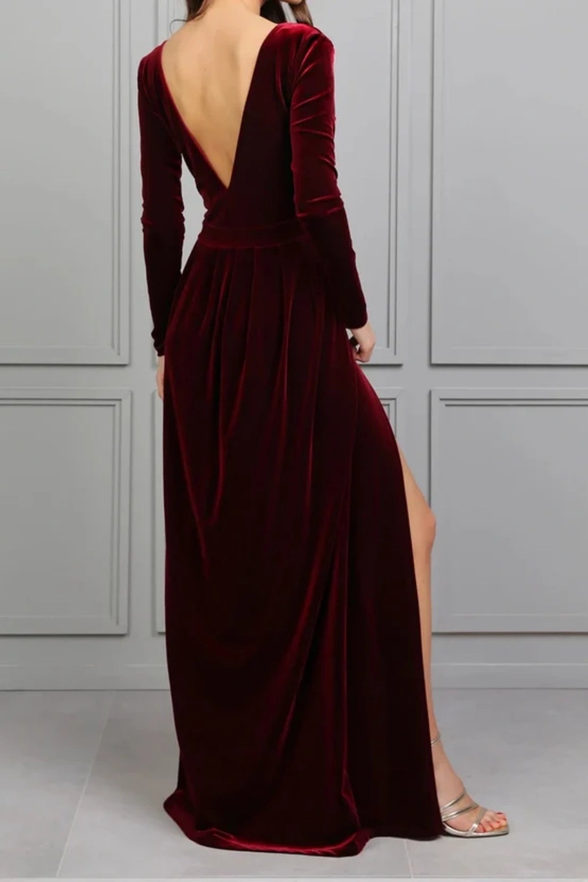 Burgundy Velvet Bridesmaid Dresses with Long Sleeves - Elegant Style P685