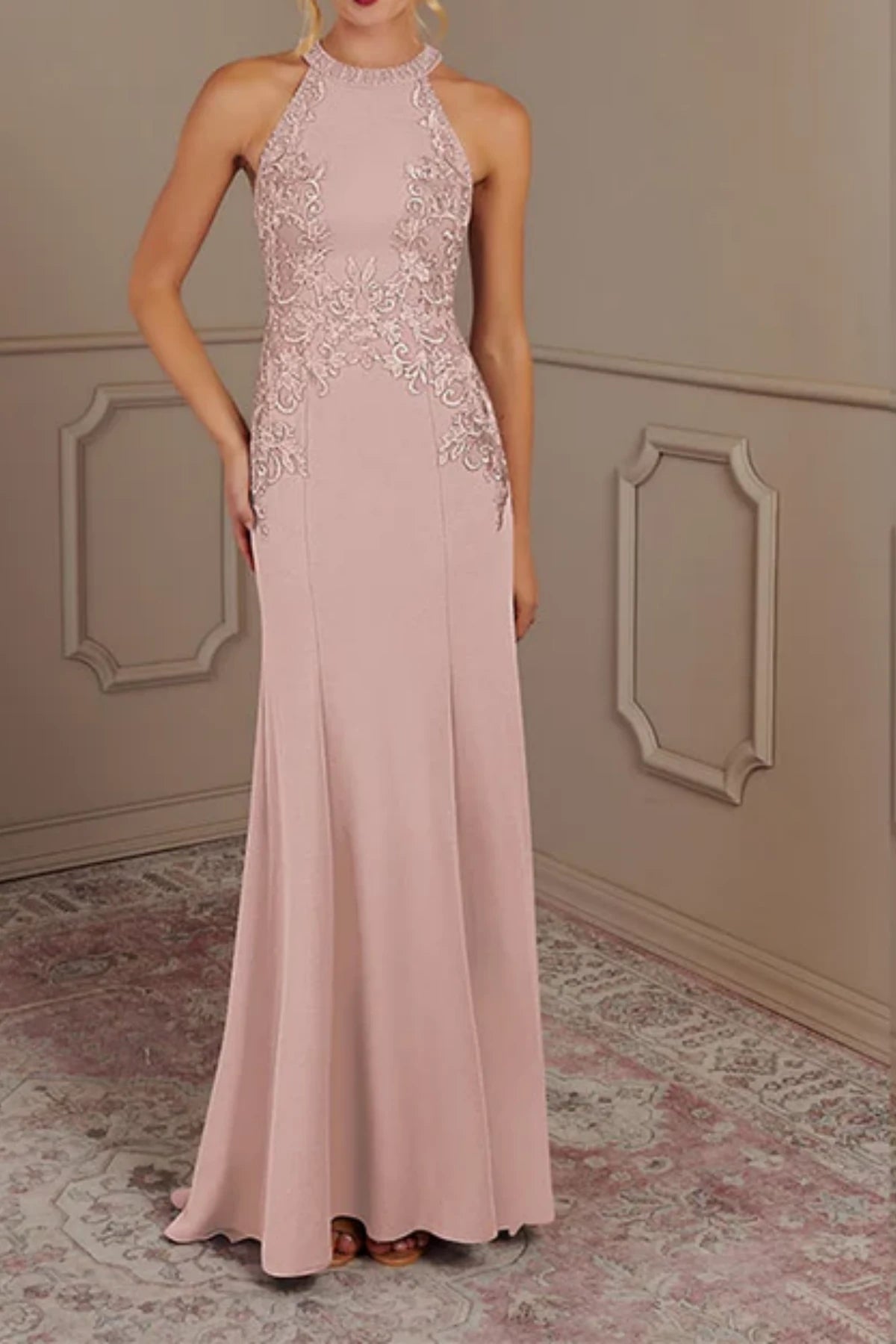Dusty Pink Mermaid Mother of the Bride Dress - Elegant Halter Style