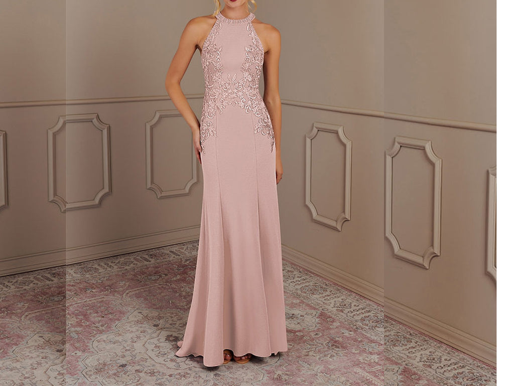 Dusty Pink Mermaid Mother of the Bride Dress - Elegant Halter Style