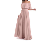 Load image into Gallery viewer, Flowy Long Sage Green Bridesmaid  Dresses With Off the Shoulder Neck P647