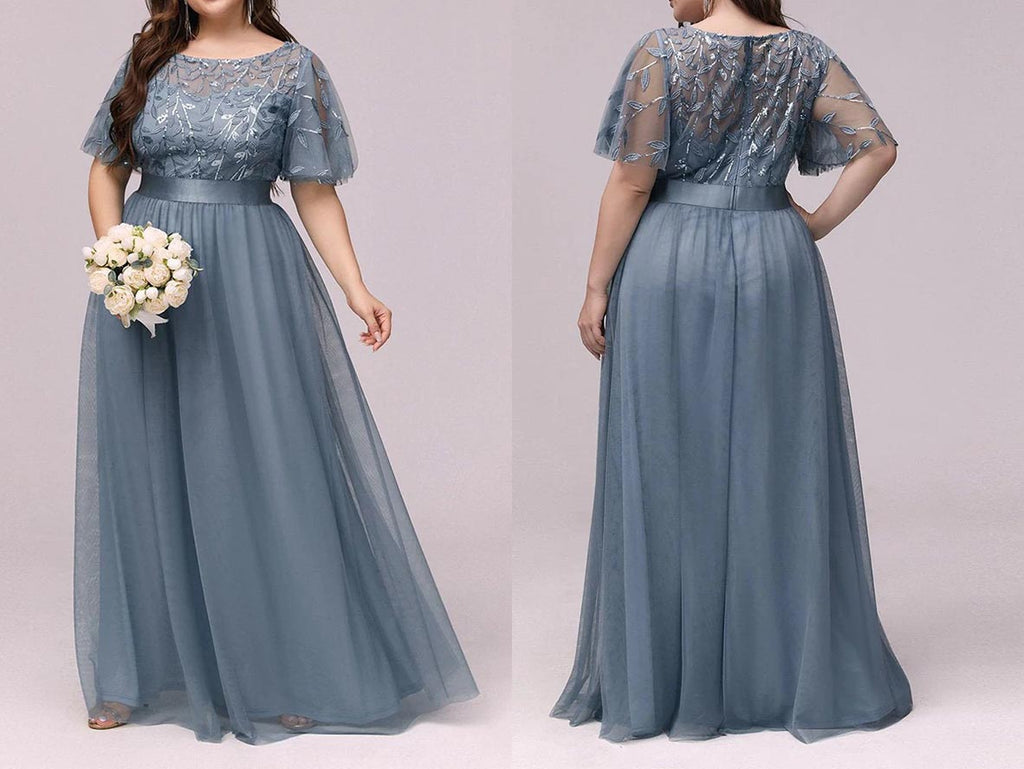 Sparkly Sequined Flutter Sleeves Long Mother of Bride Dresses - promboutiqueonline