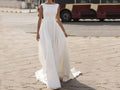 Elegant Bateau Neck A-line Wedding Gown with Buttoned Back P036 - Perfect Elegant Bateau Neck Wedding Gown