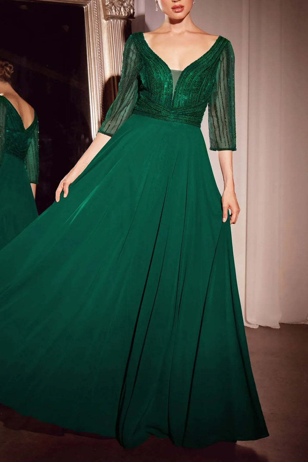 emerald green mother of the bride dress long chiffon elegant