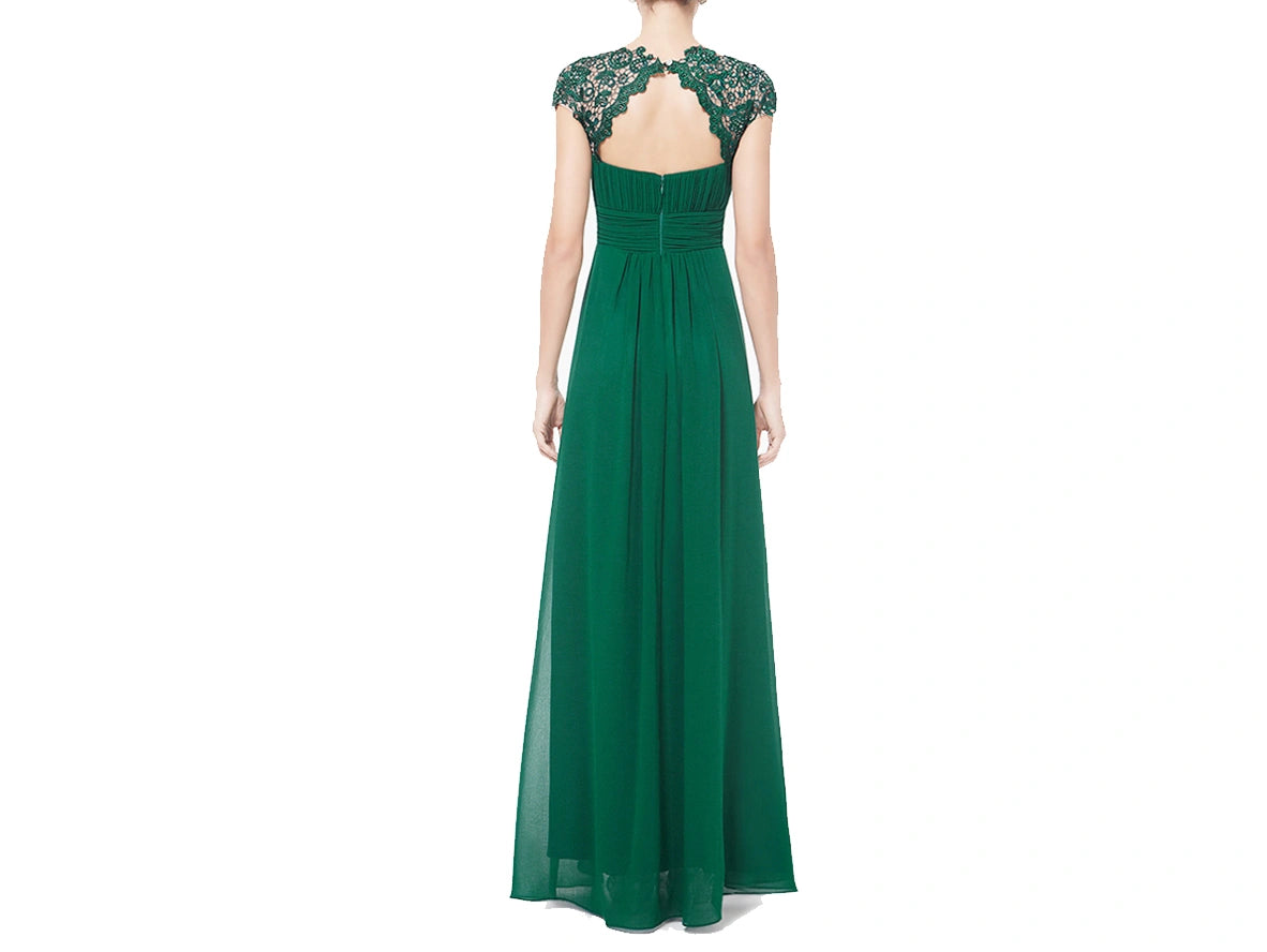 Emerald Green Bridesmaid Dresses with Pleated Design and Lace Cap Sleeves