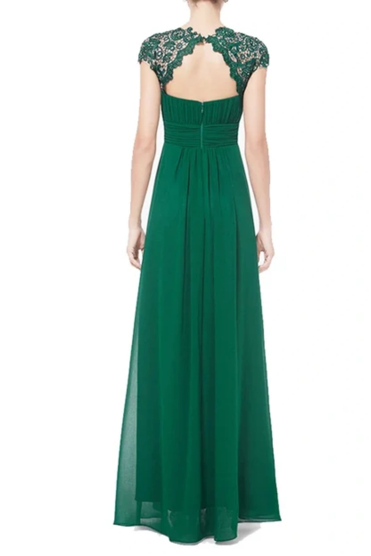 Emerald Green Bridesmaid Dresses with Pleated Design and Lace Cap Sleeves