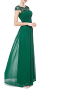 Emerald Green Bridesmaid Dresses with Pleated Design and Lace Cap Sleeves