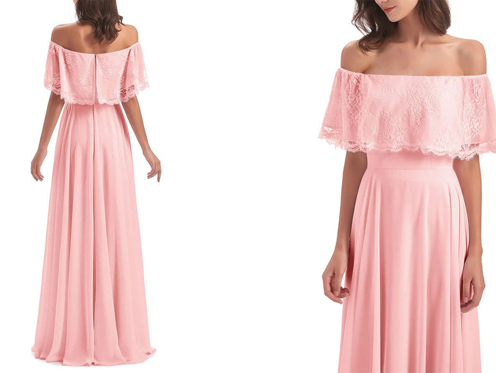 Flowy Long Sage Green Bridesmaid Dresses with Off the Shoulder Neckline - P647