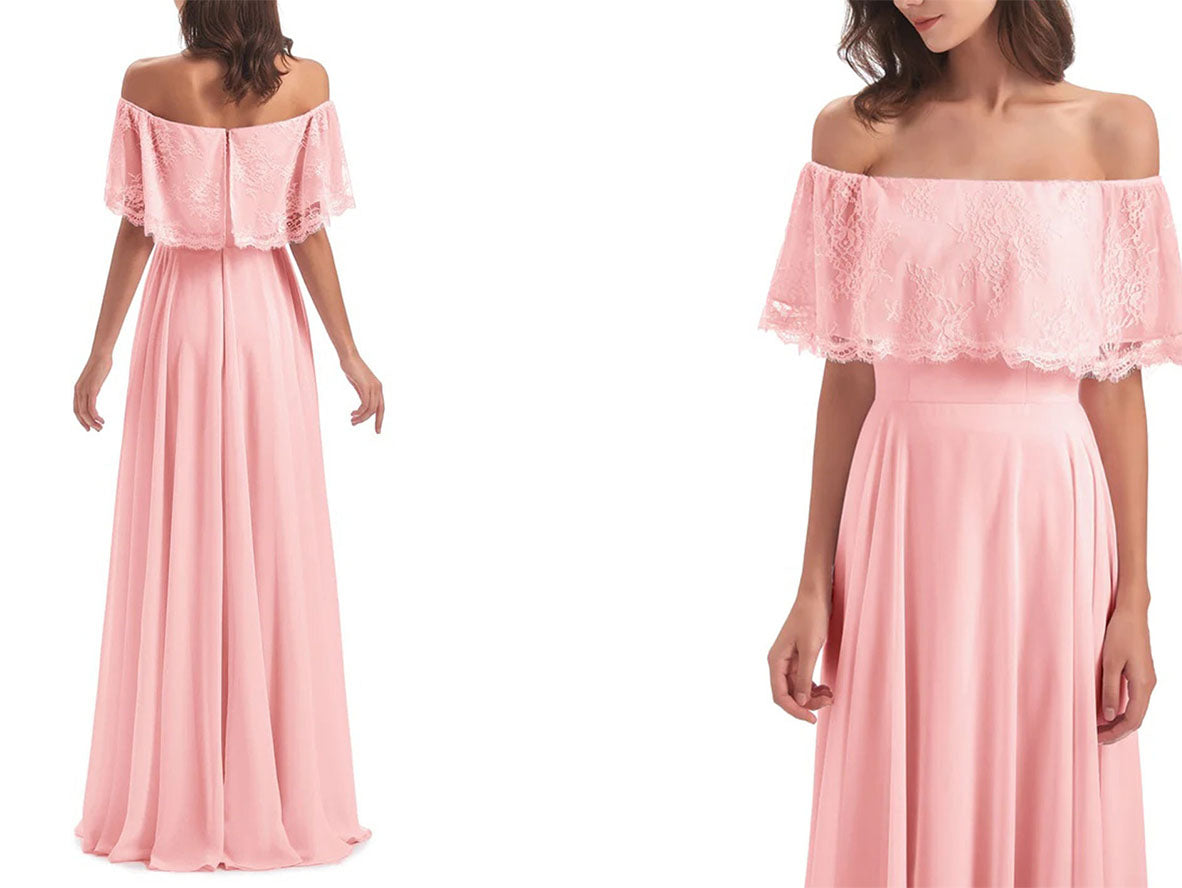Flowy Long Sage Green Bridesmaid Dresses with Off the Shoulder Neckline - P647