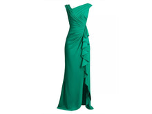 Load image into Gallery viewer, Green Asymmetric Draped Long Dress with Slit for MOB MOG