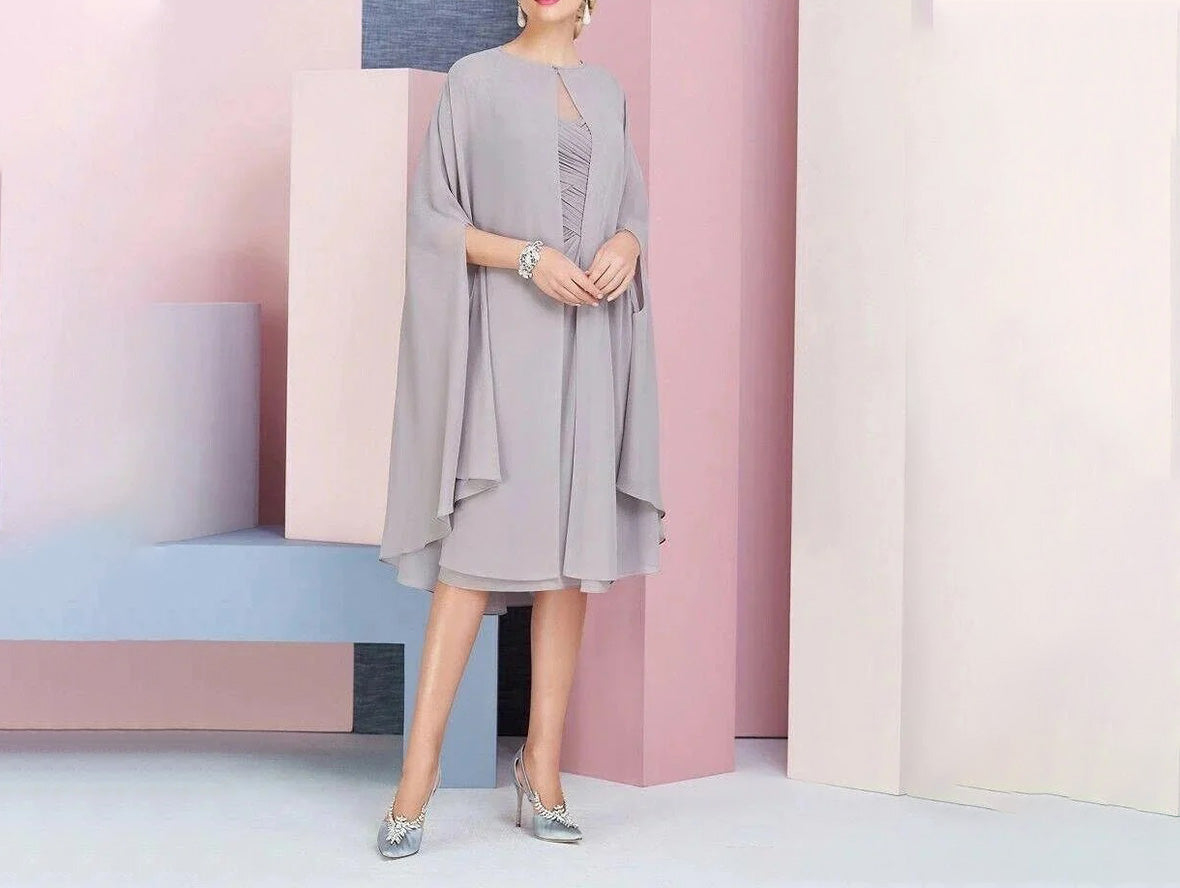 2-Piece Mother of the Bride Dress with Lace Cape and Appliquéd Shawl